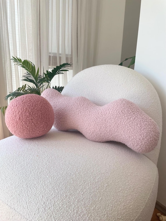 Powder Pink Wavy Boucle Decorative Pillow – Modern Accent Cushion in Multiple Colors for Contemporary Home Decor