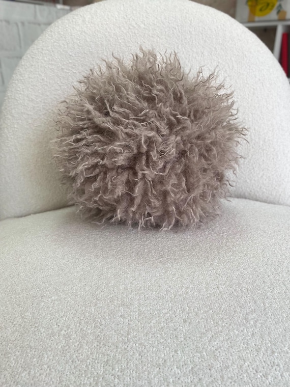 Tibetan Faux Fur Pillow Cover | Brown Textured Cushion | Neutral Accent