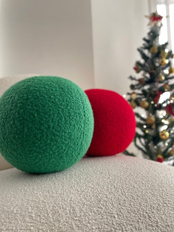 Happy New year! Green Boucle Sphere Cushion,Ball  Decorative Pillow, Teddy Ball Cushion,Best seller Home Decor, modern minimalism, fluffy,