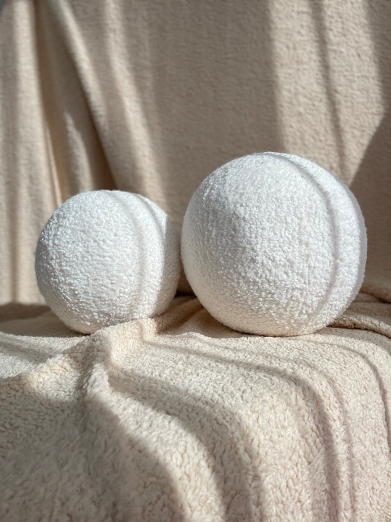 Off White Boucle Ball Pillow,Teddy Cushion,Home Decor