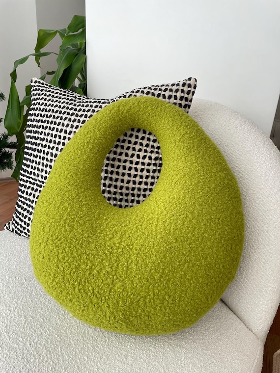 Amorphous Boucle pillow | Yellow Green | Handmade Cushion| Minimalist Decor | Asymmetrical Design | Neutral Earthy Tones
