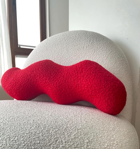 Wavy Red Boucle Decorative Pillow – Modern Accent Cushion in Multiple Colors for Contemporary Home Decor