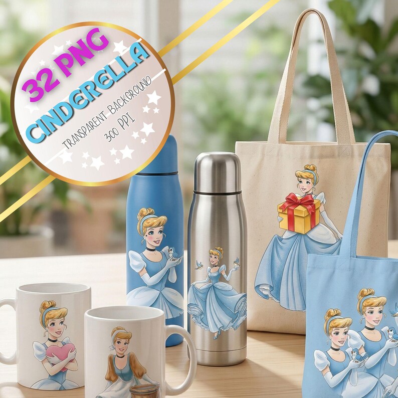 Cinderella, 32 PNG, transparent background, Files of Watercolor & Pencil Sketch Princesses , Clipart princess , Instant Download PDF. image 12