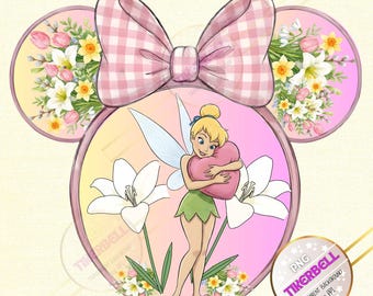 Spring TinkerBell Ears PNG, Fairy Sublimation Design, Floral TinkerBell Digital Download, Aesthetic Pixie Dust Coquette Clipart.
