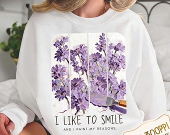 PNG for T-Shirt Design Oil Paint lilac flowers"I Like To Smile" Floral Art Aesthetic Flower Painting for Sublimation & DTG