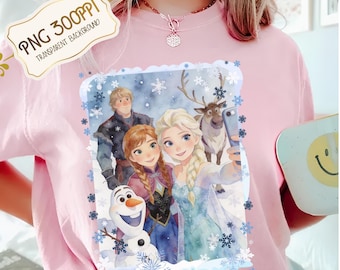 Frozen Watercolor PNG Bundle, Elsa and Anna Selfie Sublimation Design, Frozen Family T-shirt Clipart, Olaf and Kristoff Digital Download ,