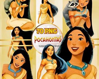 Pocahontas Watercolor Clipart 70 PNG, Native Princess Graphics, Nature Inspired Digital Illustrations, Instant Download, Commercial Use.