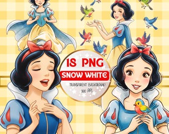 Snow white 18 Forest Princess and Red Apple PNG Bundle, Watercolor Sublimation & DTF Designs, Instant Download, Fairy Tale Clipart
