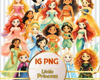 Little Baby Princess Clipart Bundle, 16 PNG Fairytale Girls, , Kids Party, Nursery Decor, Storybook Princesses Clip Art, Commercial Use.