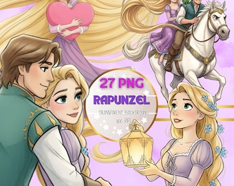 Watercolor Rapunzel Illustrations | 40 High-Quality Digital Images Pack | 27 PNG & 13 JPG