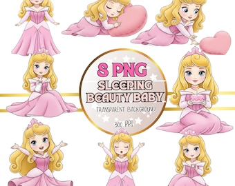 Watercolor Baby Princess Aurora 8 PNG | Sleeping Beauty Clipart | Commercial Use | Digital Download | Girl Birthday Decor, Baby Shower