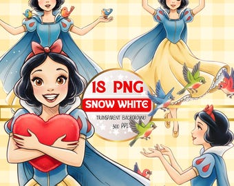 Snow white 18 Forest Princess and Red Apple PNG Bundle, Watercolor Sublimation & DTF Designs, Instant Download, Fairy Tale Clipart