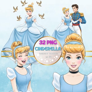 Cinderella, 32 PNG, transparent background, Files of Watercolor & Pencil Sketch Princesses , Clipart princess , Instant Download PDF. image 5