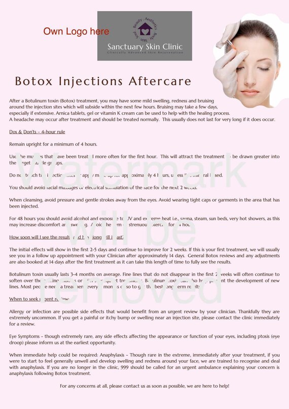 Botox Aftercare Form / Template and Key Facts Instant Digital Etsy