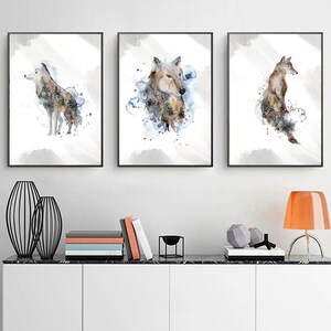 Watercolor Wolf Wall Art | Wolf Wall Decor | Set of 3 Wolf Prints | Botanical Print | Watercolor Print