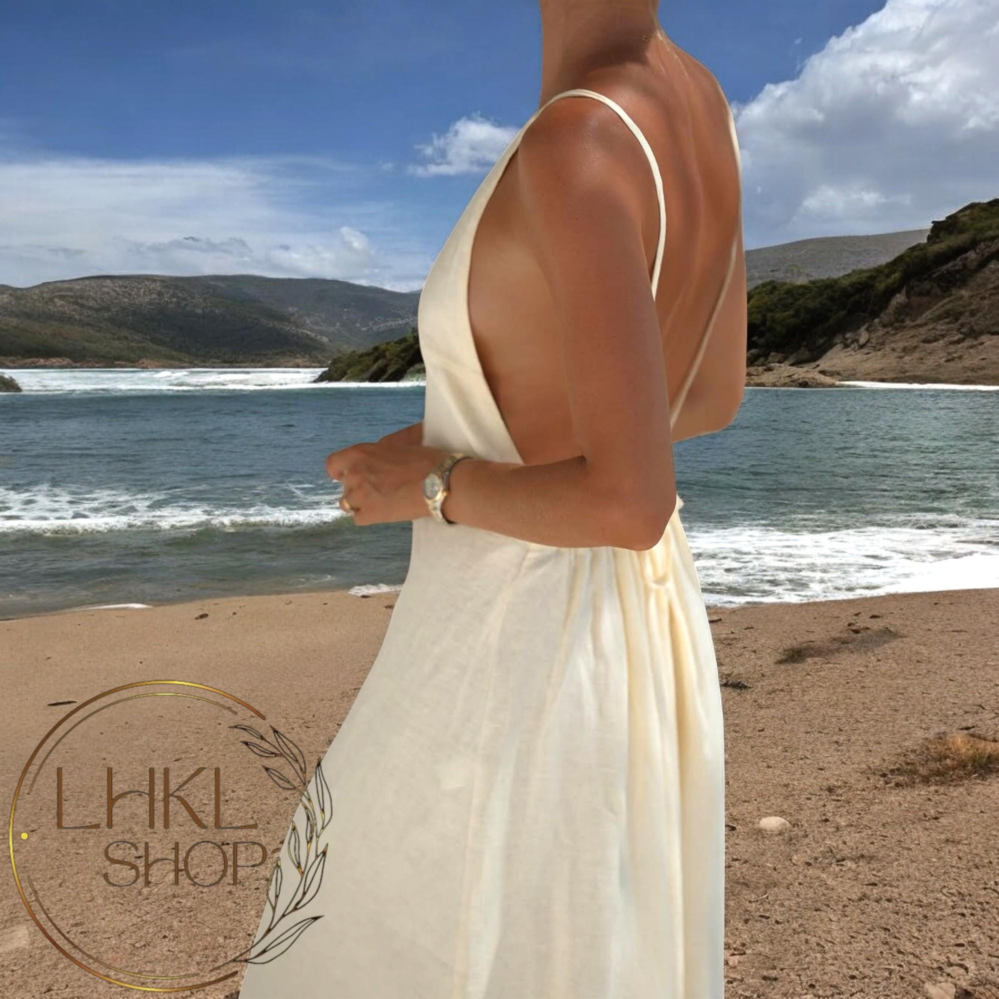 Summer Beach Dress, Backless Dress, Full-length Dress, Linen Maxi Dress,  Linen Sundress, Wedding Party Dress, Loose Dress, Boho Dress Linen - Etsy UK