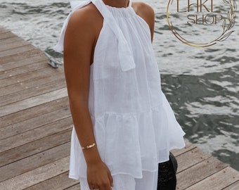 Natürliche Lockere Leinen Top, Handgemachte Kleidung Für Frauen, Natürliche Flachs Leinen Top, Bio Leinen Top, Sommer Leinen Bluse, Leinen Top ärmellos