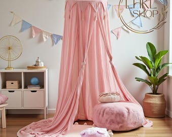 Princess Hanging Canopy, Fairy Style Decor, Linen Bed Canopy, Baldachin Curtain, Bed Canopy, Bed Tent, Play Tent Playhouse, Baby Crib Canopy