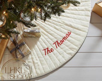 Gonna per albero di Natale ricamata e trapuntata, gonna per albero trapuntata, coprialbero, decorazioni per la casa, decorazioni per le feste, decorazioni natalizie, gonna per albero personalizzata