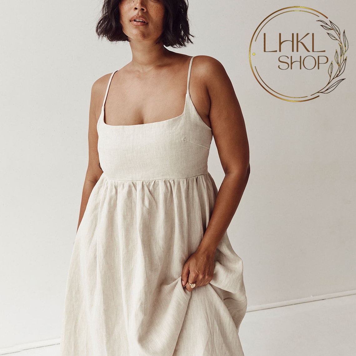 Strap Positioning Linen Printed Dress Loose Dresses