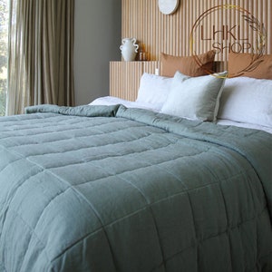 Pure Linen Quilt, Linen Blanket, Throw Blanket, Linen Bedspread, Linen Coverlet, Quilted Bedspread, Linen Bedding, Linen Comforter Blanket