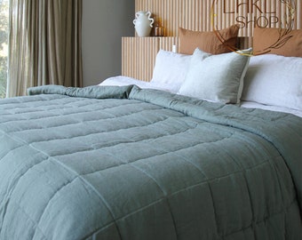 Pure Linen Quilt, Linen Blanket, Throw Blanket, Linen Bedspread, Linen Coverlet, Quilted Bedspread, Linen Bedding, Linen Comforter Blanket
