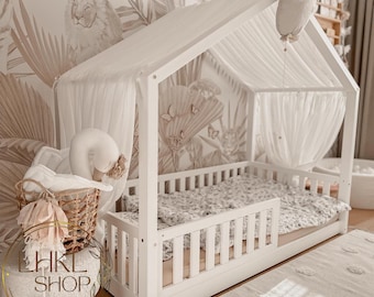 Linen Bed House Canopy, Montessori Canopy, Bed Curtains, Playhouse Canopy, Kid Bed Canopy, Playhouse Tent, Custom Bed Canopy, Kidroom Decor