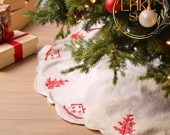 Personalized Christmas Tree Skirt, Family Tree Skirt, Embroider Tree Skirt, Boho Tree Collar, Xmas Home Decor, Holiday Decor, Xmas Ornaments