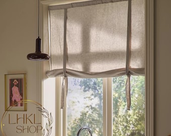 Tende in lino con lacci, tende a rullo, mantovane in stile rustico, tende per bagno, camera da letto, cucina, bar, pannello per tende, tende con passante per asta