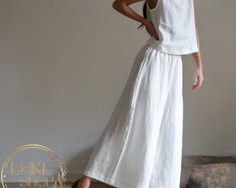 Loose Linen Top And Palazzo Pants, Tank Top, Summer Women Top, Wide Leg Pants, Linen Trousers Women, Linen Summer Pants, Summer Clothing Set