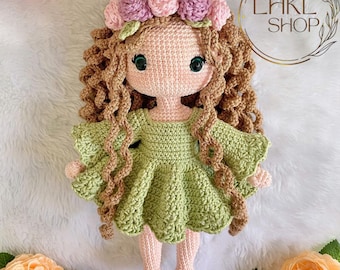 Flower Girl Crochet Doll, Rose Girl Amigurumi, Birthday Gift, Gift For Kid, Handmade Baby Doll, Stuffed Doll, Gift For Daughter, Fairy Doll