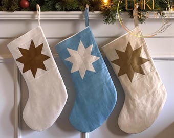 Medias navideñas de Quilt Family, medias de lino, medias personalizadas, medias personalizadas con nombre, medias con monograma, medias de patchwork