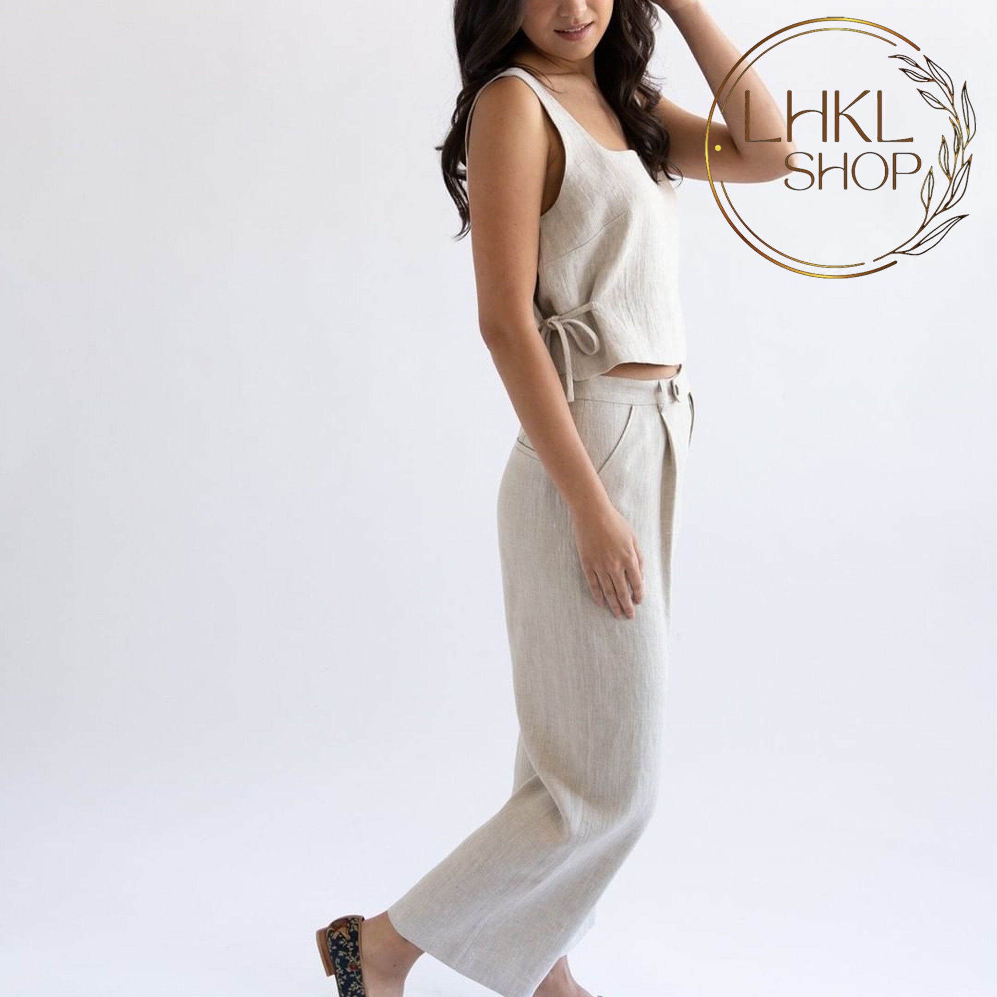 The Air I Breathe Linen Shoulder Tie Tank Top (Natural)