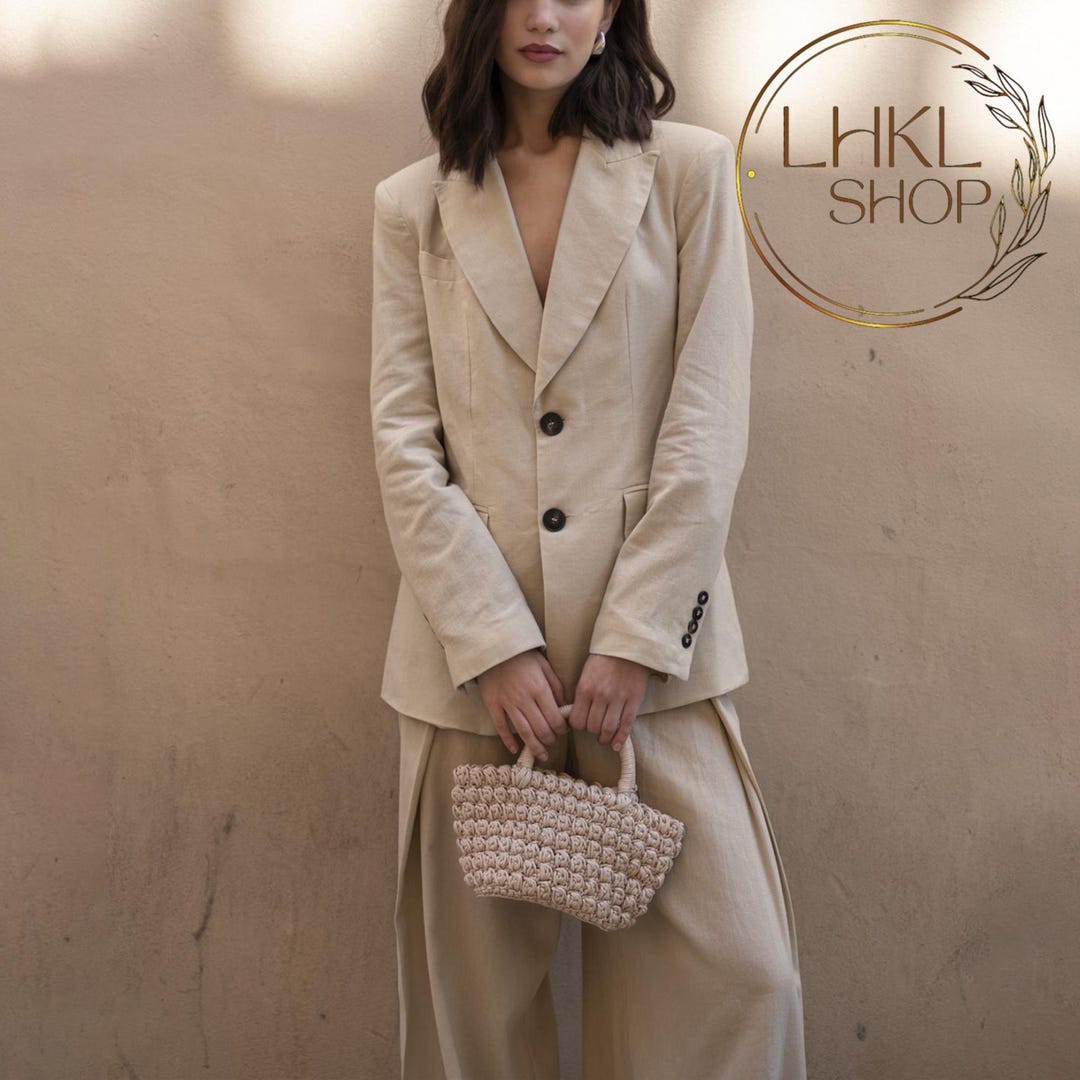 Embellished Black Linen-Cotton Blazer, Waistcoat & Pant Set