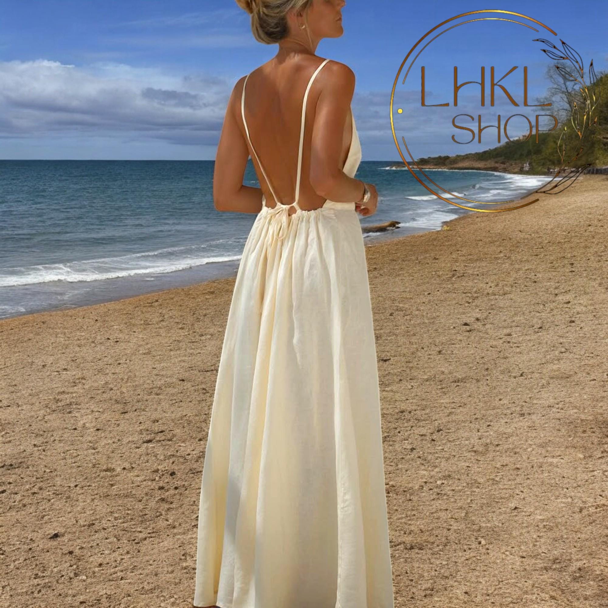 Summer Beach Dress, Backless Dress, Full-length Dress, Linen Maxi Dress,  Linen Sundress, Wedding Party Dress, Loose Dress, Boho Dress Linen - Etsy UK