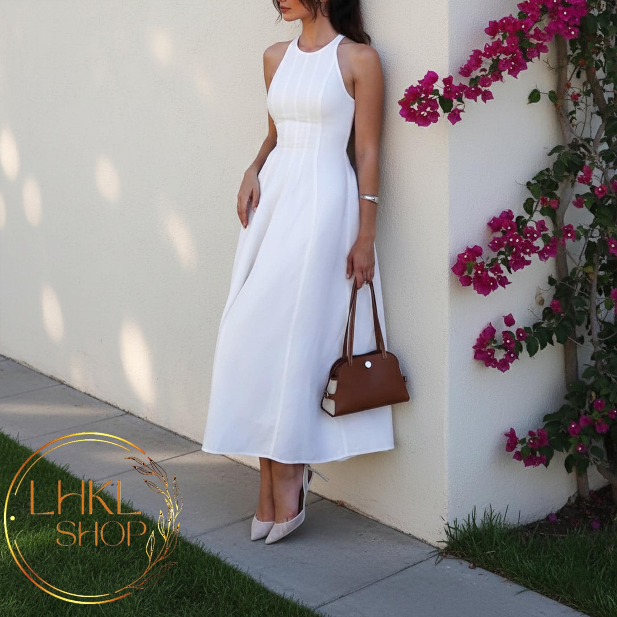 Halter Neck Midi Linen Dress