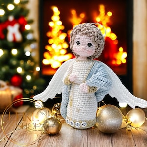 Angel Crochet Doll, Christmas Angel Amigurumi Doll, Xmas Decor, Guardian Angel Crochet, Personalization Christmas Crochet Doll, Custom Name