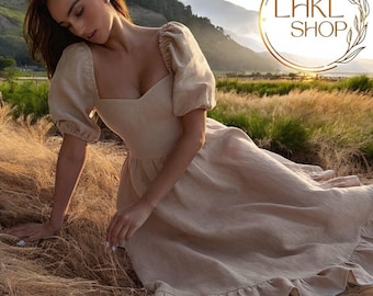chinese dress ladies Long Linen Dress 'Jessica' with Cap Sleeves main image 0