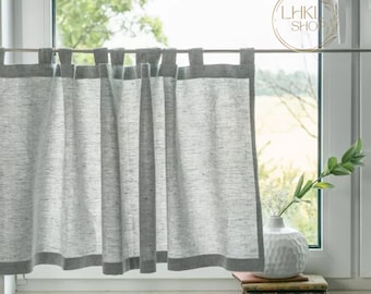 Cortinas de lino para cafetería, panel de cortina de lino con trabillas, cortinas de cocina, cortinas para ventanas, cortinas semitransparentes, cortinas de cocina, cortinas personalizadas