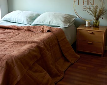 Soft Linen Quilt Blanket, Washable Blanket, Summer Blanket, Natural Comforter Coverlet, Blanket Queen King Full Size, Custom Quilted Blanket