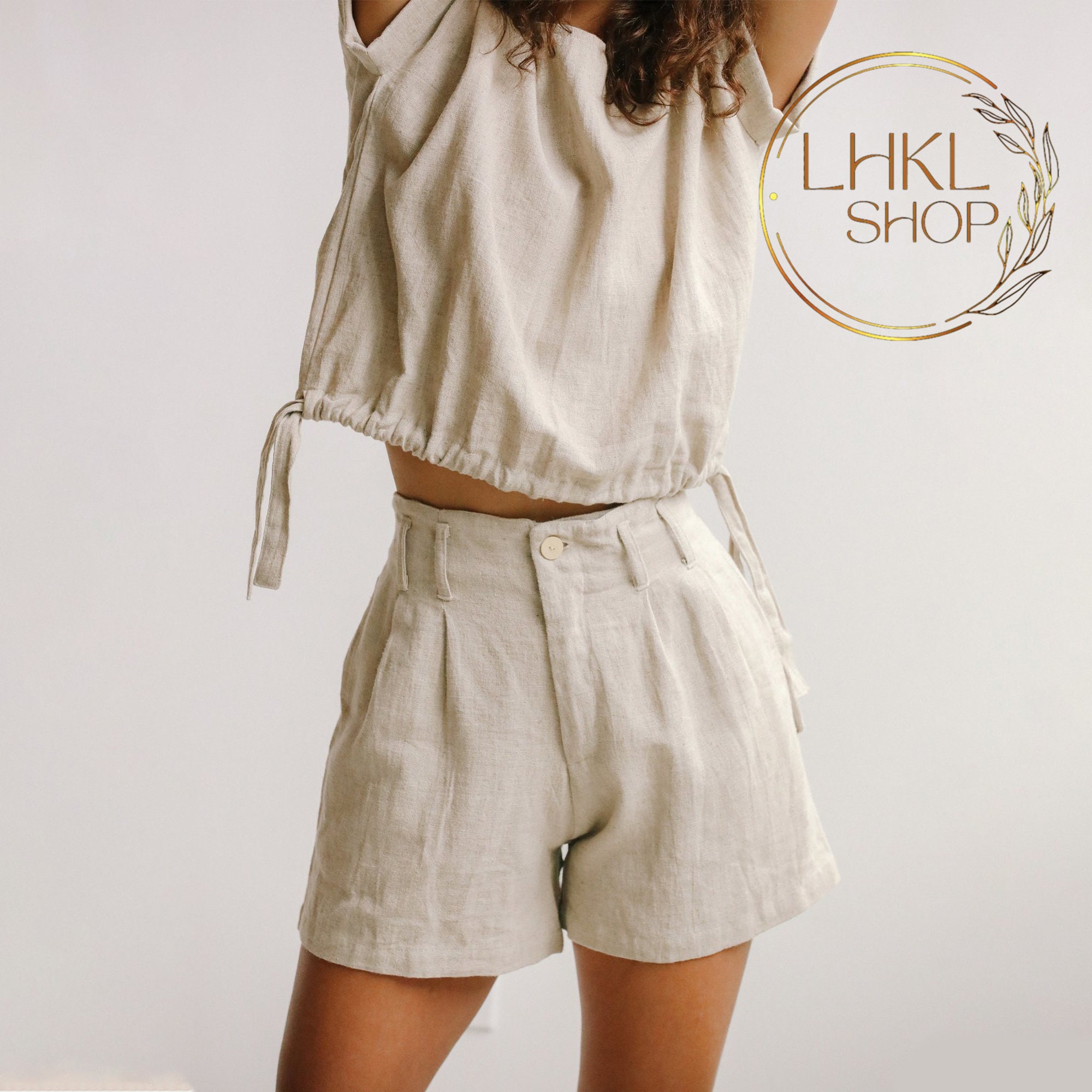 Linen Shorts, High Waisted Shorts, Wide Leg Shorts, Linen Bottom, Pajama Shorts, Summer Shorts, Women Shorts, Classic Shorts, Two Piece Set