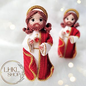 Muñeco de Jesús a crochet, Sagrado Corazón de Jesús, Regalo de Navidad, Muñeco amigurumi de Jesús, Decoración navideña, Regalo de bautizo, Regalo católico para bebé, Regalos de Navidad