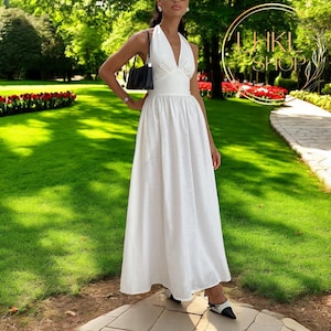 White Cotton Halter Dress - Etsy