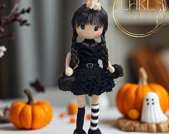 Wednesday Amigurumi Doll, Wednesday Crochet Doll, Halloween Crochet Gifts, Gothic Doll, Girl Doll, Movie Character, The Hand Plush Toy Doll