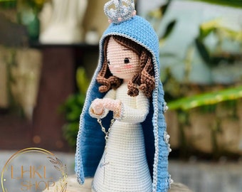 Amigurumi de la Virgen María de 35 cm, Muñeca de ganchillo de