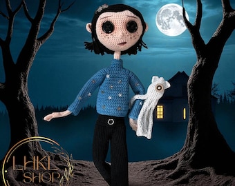 Coraline Crochet Doll, Horror Character Amigurumi Doll, Cartoon Crochet Doll, Spooky Doll, Button Eyes Amigurumi, Halloween Plushie Gift Toy