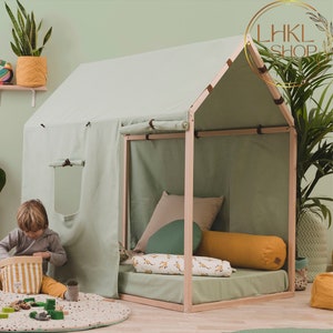 Linen Kid Play Tent, Kids Playhouse Teepee, Linen Teepee Tent, House Bed Canopy, Nordic Indoor Playhouse, Montessori Canopy, Playroom Decor