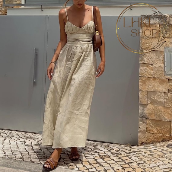 Linen Spaghetti Strap Dress, Maxi Dress, Long Dress Women, Wedding Dress,  Romantic Dress, Summer Beach Dress, Prom Dress, Custom Size Dress - Etsy