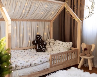Montessori Bed Canopy, Kids Bed Canopy, Montessori Bed Curtains, Kids Room Decor, Tulle Canopy, Canopy Bed Drape, Linen Curtains, Bed Drapes