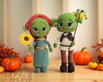 Shrek&Fiona Crochet Doll, Green Ogre And Ogre Princess Amigurumi Doll, Halloween Crochet Gifts, Movie Character Inspired Doll, Handmade Gift